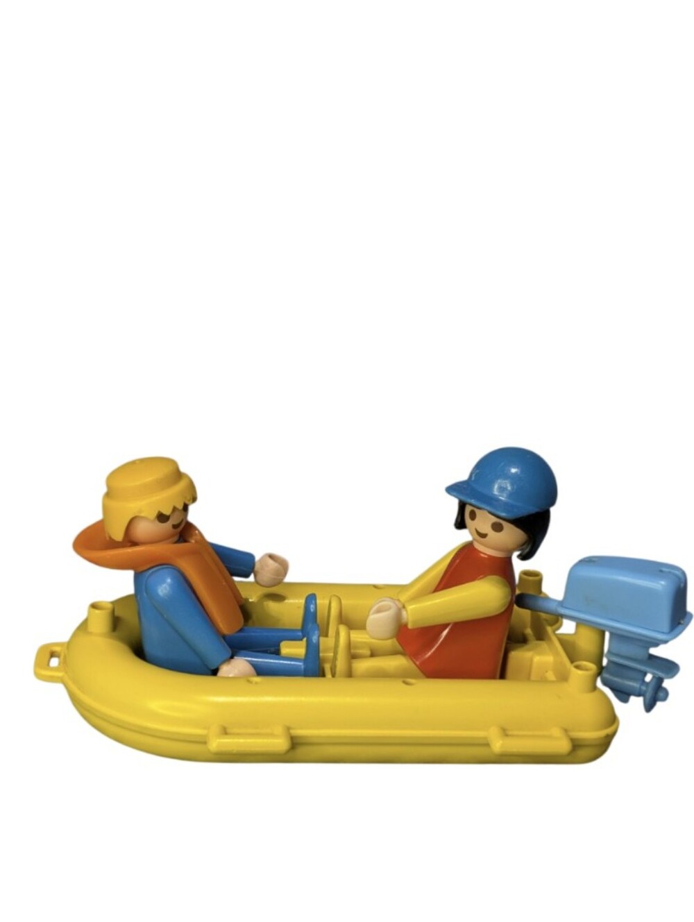 Vintage 1974 Playmobil Geobra Raft W/ Motor, Life Jacket & Two People